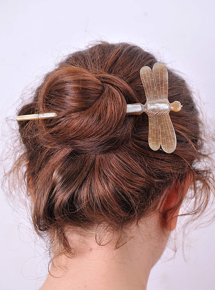 Marycrafts Amber Translucent Dragonfly Buffalo Horn Hair Stick, Hairstick, Hair Pin, Hairpin, Hair Accessories, Handmade 5.91