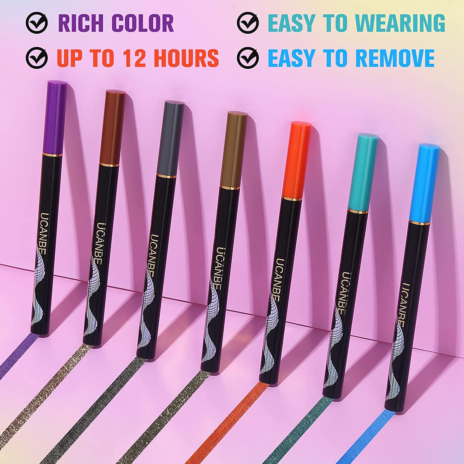 UCANBE 7 Colors Shimmer Liquid Eyeliner Makeup Set, Metallic Satin Finish Colorful Sparkling Eye Liner Pen, Long Lasting High Pigmented with Waterproof & Smudge Proof Formula