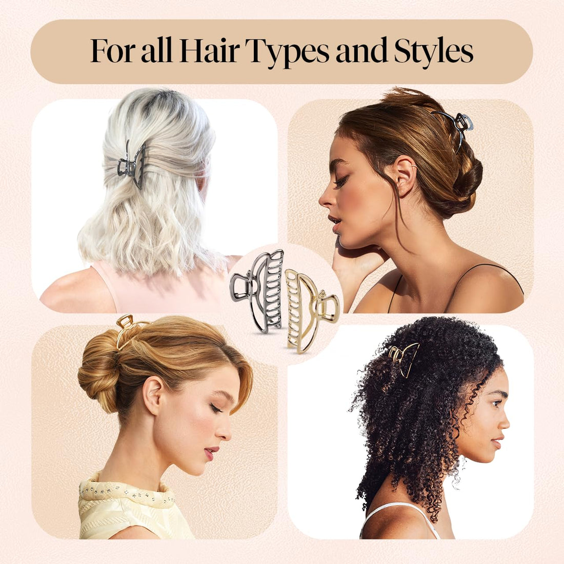 Kitsch Metal Hair Clips for Women - Durable & Elegant Metal Claw Clips, Perfect for Everyday Use & Special Occasions - Gold & Hematite - 2 Pcs