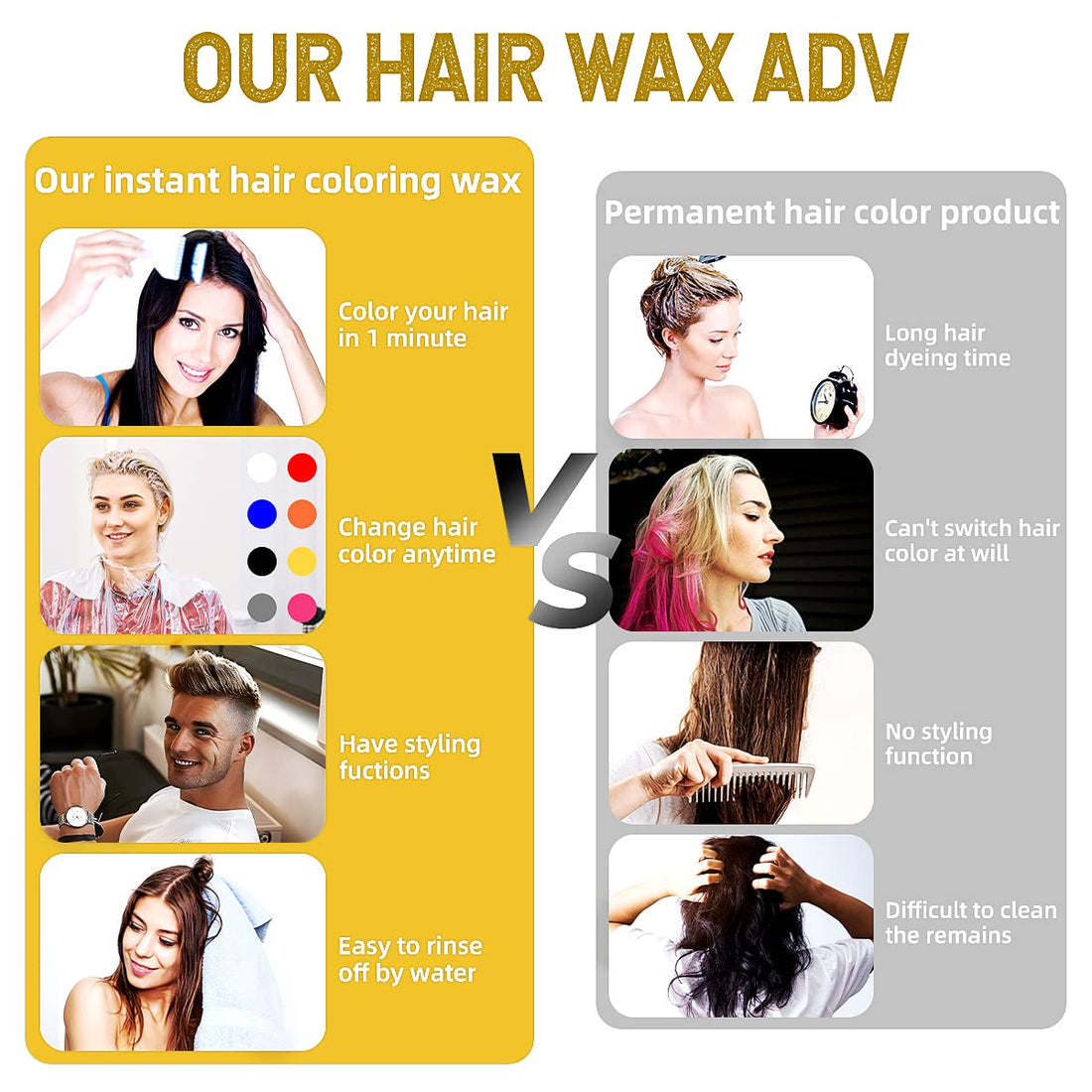 Temporary Hair Color Wax Gold Hairstyle Cream 4.23 oz Hair Pomades Natural Hairstyle for Kids Men Women Party Cosplay Date