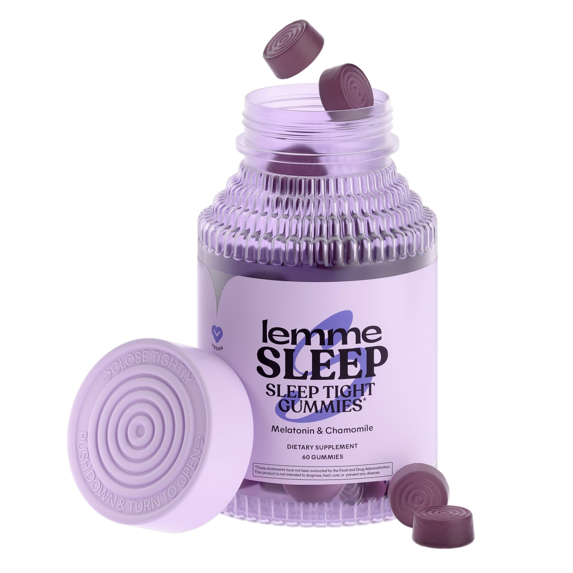 Lemme Sleep Gummies with 5mg Melatonin, Elderberry, Magnesium, L-Theanine, Chamomile and Lavender, Drug-Free Nighttime Sleep Aid, Gluten Free, Gelatin Free, Non GMO, Berry Flavored (60 Count)