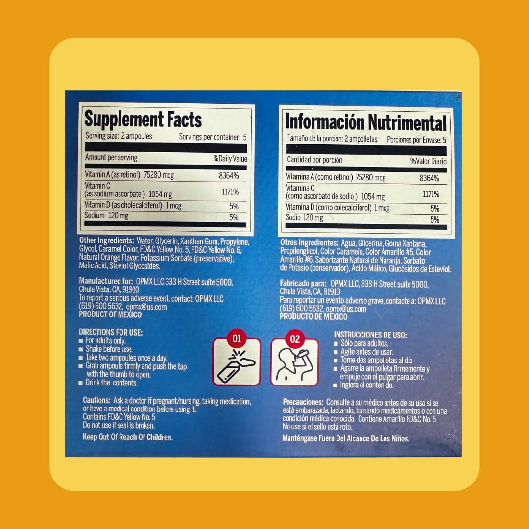ADEROGRIP-A Aderogripa Immune Support Vitamins C, A & D | Liquid Supplement | 10 Natural Orange Flavor Ampoules | Boost Your Immune System | Box of 10 x 10ml Ampoules | Suplemento en Ampolletas