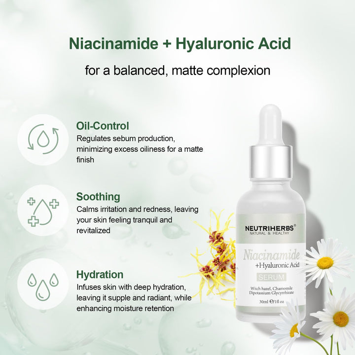 Neutriherbs 5% Niacinamide Serum for Face the Ordinary + HA,Effectively Work to Control Excess Facial Oil, Minimize the Pores and Prevent Breakouts, Best Niacinamide Serum For Oily Skin