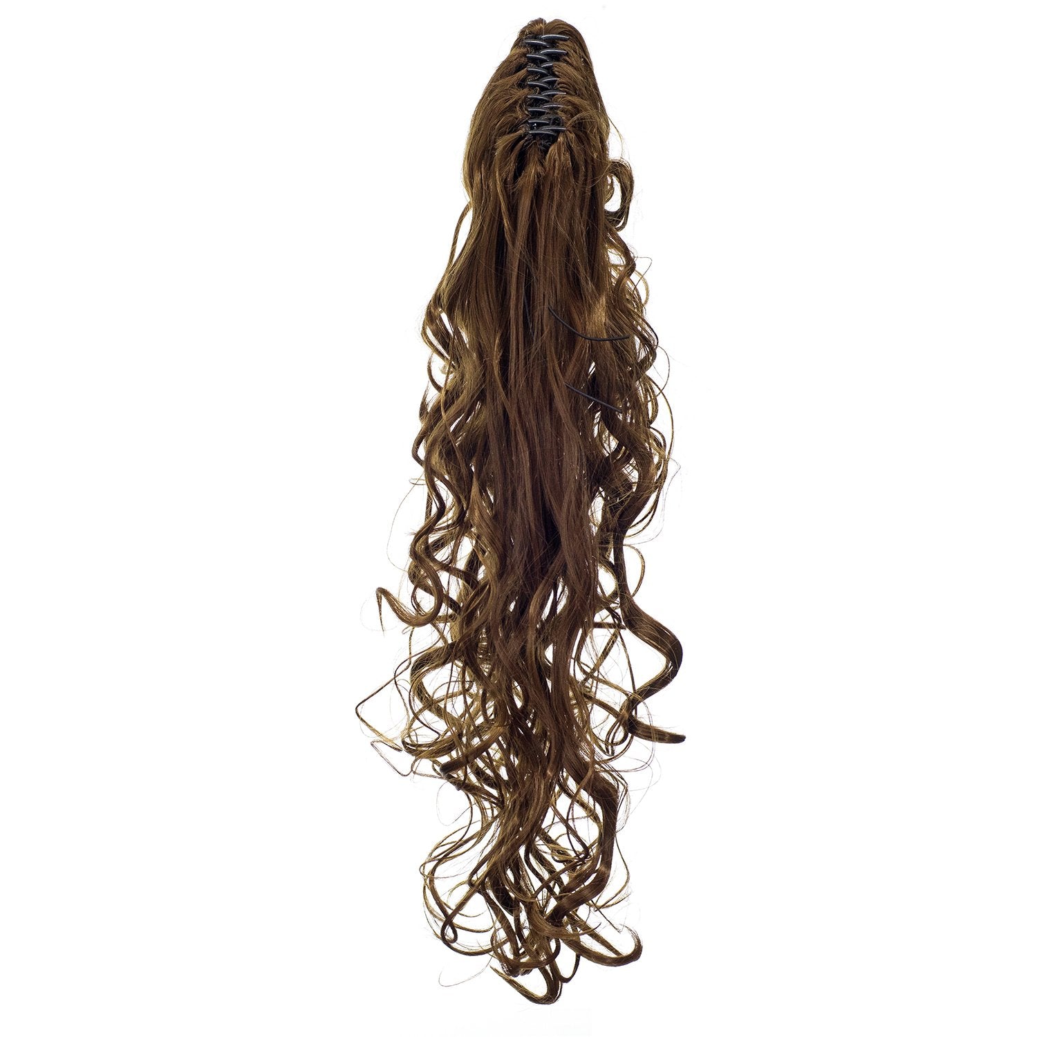12#-Light Brown: Swacc 24-Inch Long Messy Curls Claw Clip Ponytail Extensions Synthetic Clip In Drawstring Curly Ponytail Hairpiece Jaw Clip Hair Extensions (12#-Light Brown)