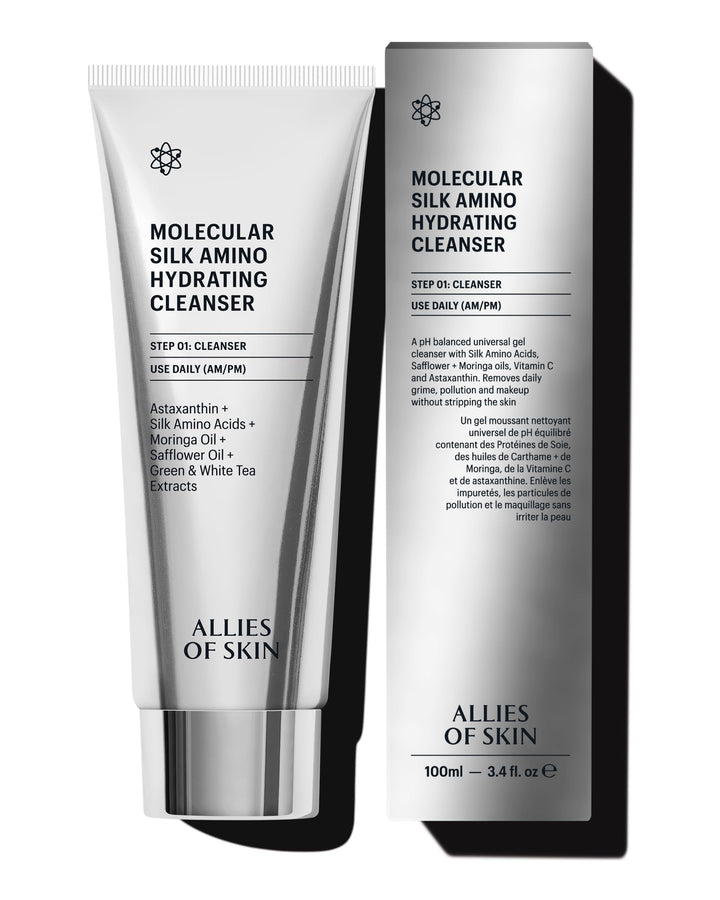 Allies of Skin Molecular Silk Amino Hydrating Cleanser: Hyaluronic Acid, Ceramides, Safflower & Moringa Oils. Nourishes, Conditions & Repairs 100 ml/2.4 oz
