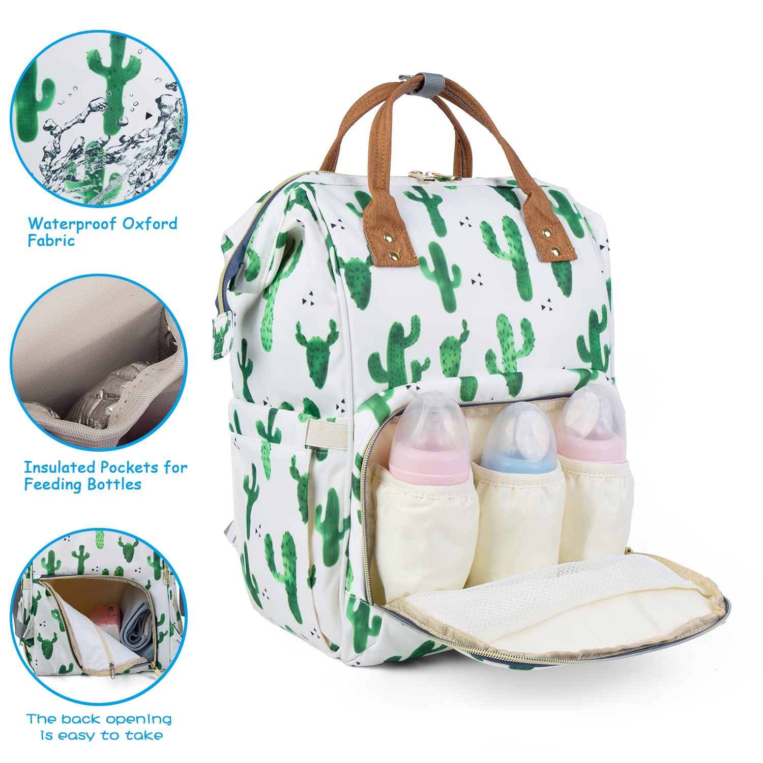 Starte Flower Baby Diaper Backpack with Stroller Straps Large Capacity Baby Bags for Fashion Mommy Maternity Nappy Bag Cactus