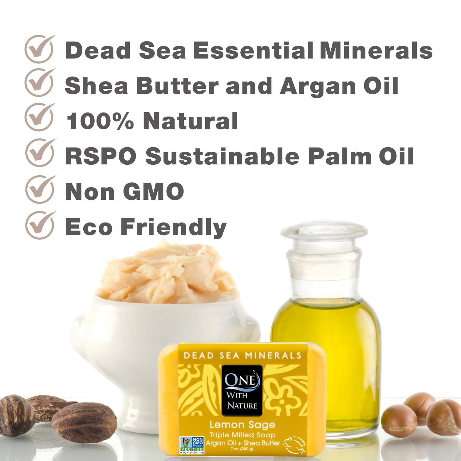 One With Nature Dead Sea Minerals Lemon Sage Soap with Argan Oil and Shea Butter