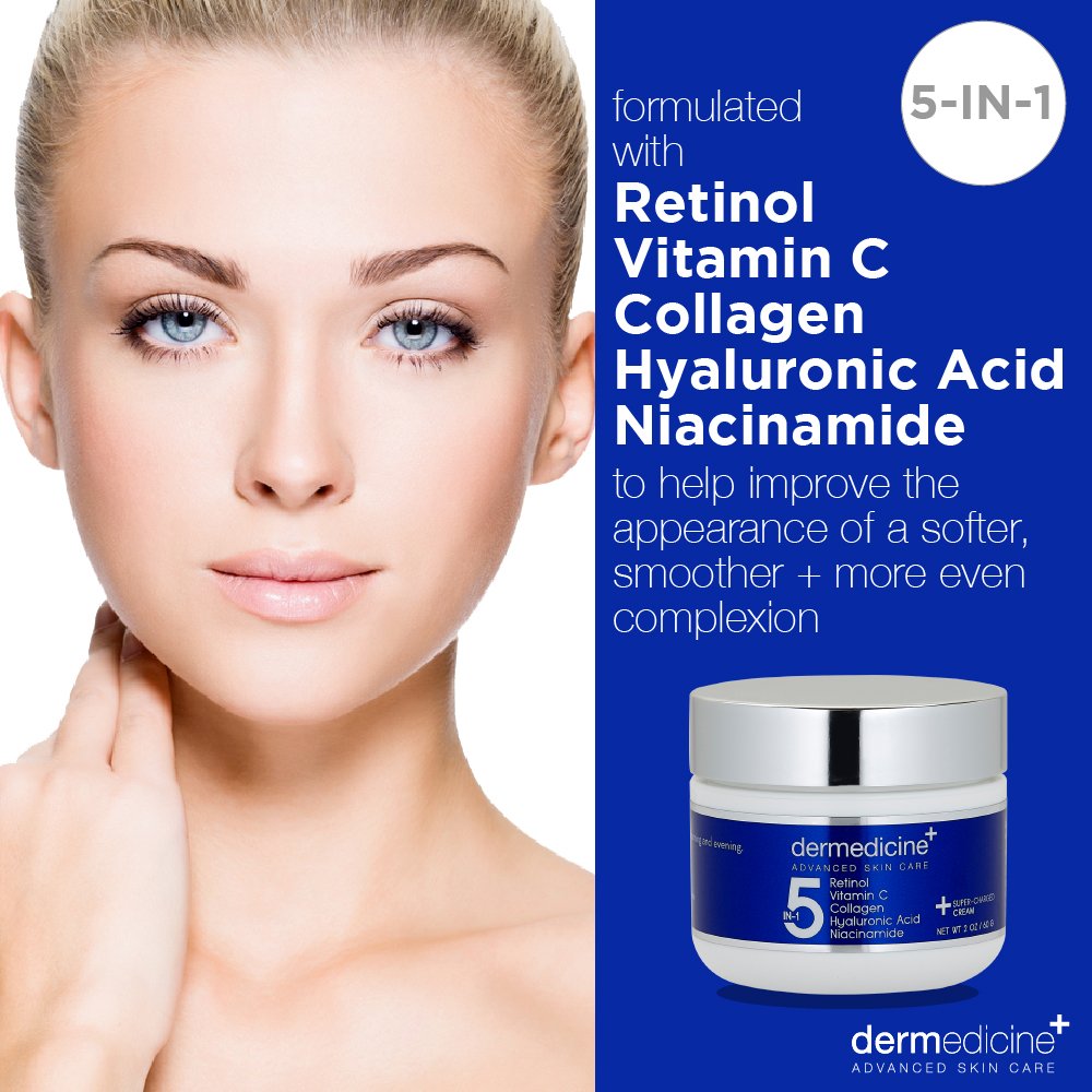 5 in 1 Retinol, Vitamin C, Collagen, Hyaluronic Acid and Niacinamide | Potent Face Cream which May Help Improve Appearance of Fine Lines and Wrinkles and Reduce Appearance of Dark Spots | 2 oz / 60 g