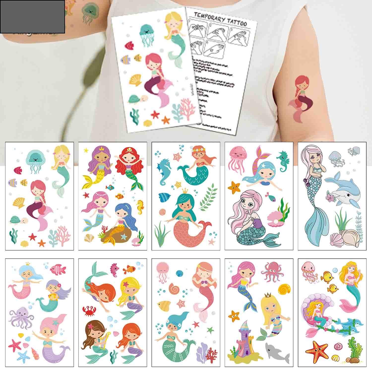 Mermaid Temporary Tattoos(80 designs) - COKOHAPPY Fake Mermaid Assorted Temporary Tattoos For Kids Children Girls Birthday Party Favors Supplies Party Accessories