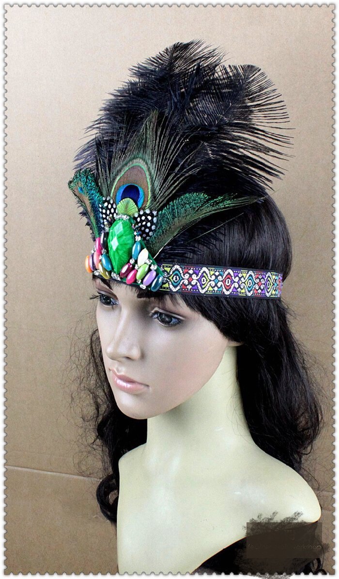 Women's Handmade Indian Feather Fascinator Headband, Black