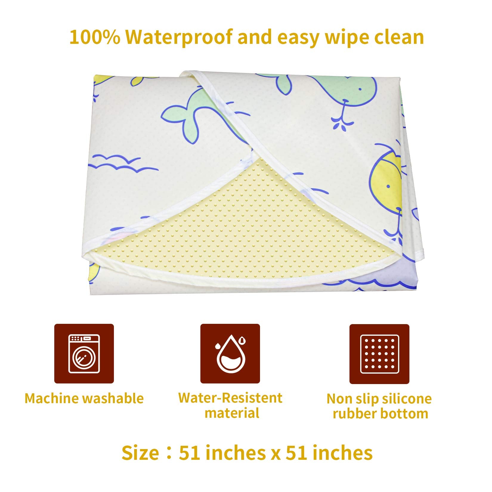 Larger Size 51x51inch Splat Mat for Under High Chair, ALYYDBG Washable Waterproof & Anti-Slip Floor Splash Mat, Baby High Chair Mat for Dropping Food