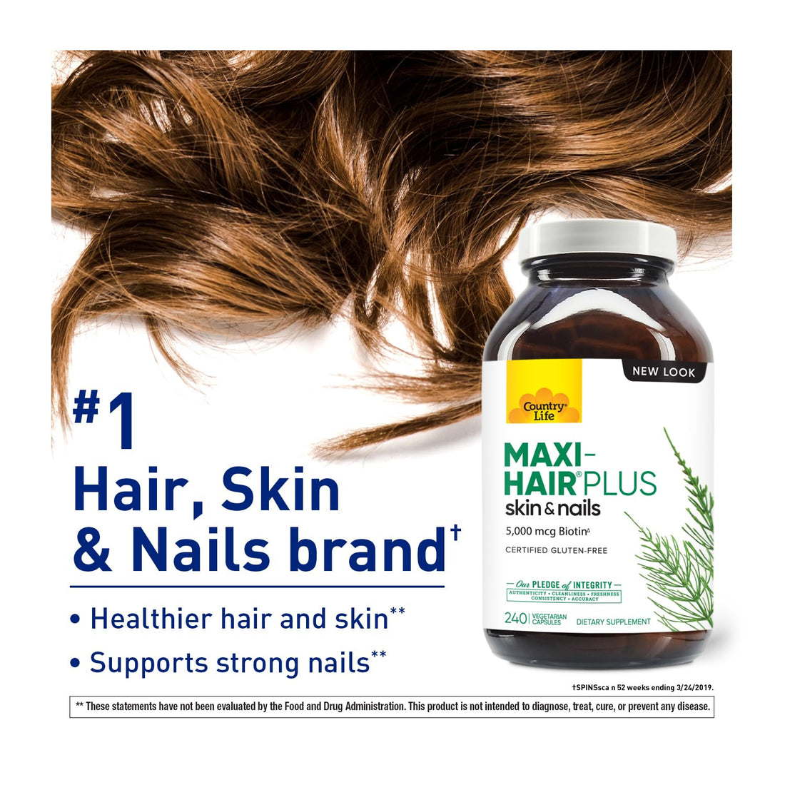 Country Life, Maxi-Hair Plus Biotin, Supports Healthy Hair, Skin and Nails, Daily Supplement, 240 ct