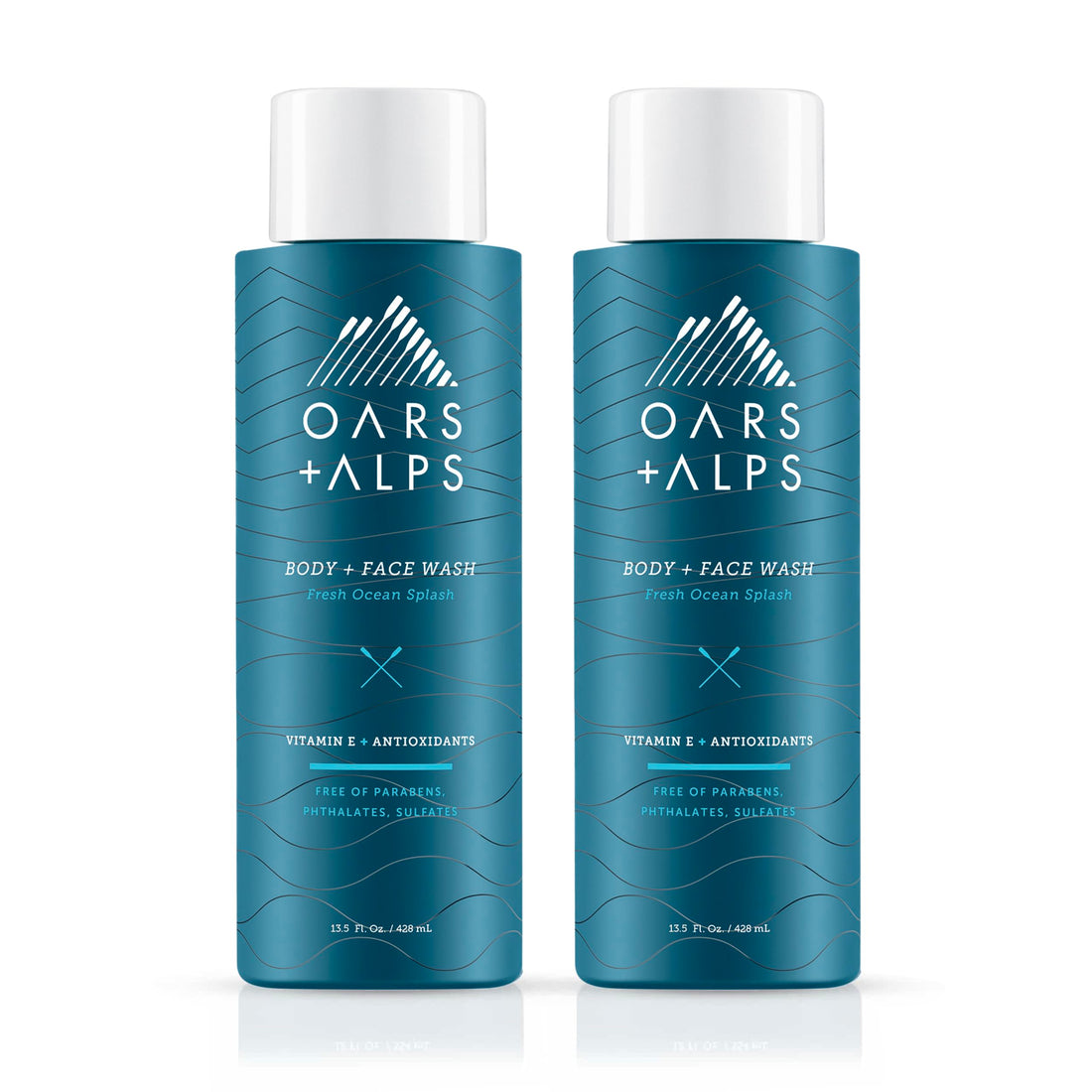 Oars + Alps Mens Body and Face Wash, Naturally Derived Skin Care Infused with Vitamin E and Antioxidants, Vegan and Gluten Free, Fresh Ocean Splash, 2 Pack