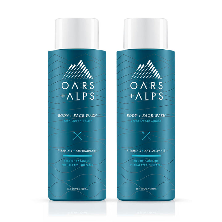 Oars + Alps Mens Body and Face Wash, Naturally Derived Skin Care Infused with Vitamin E and Antioxidants, Vegan and Gluten Free, Fresh Ocean Splash, 2 Pack