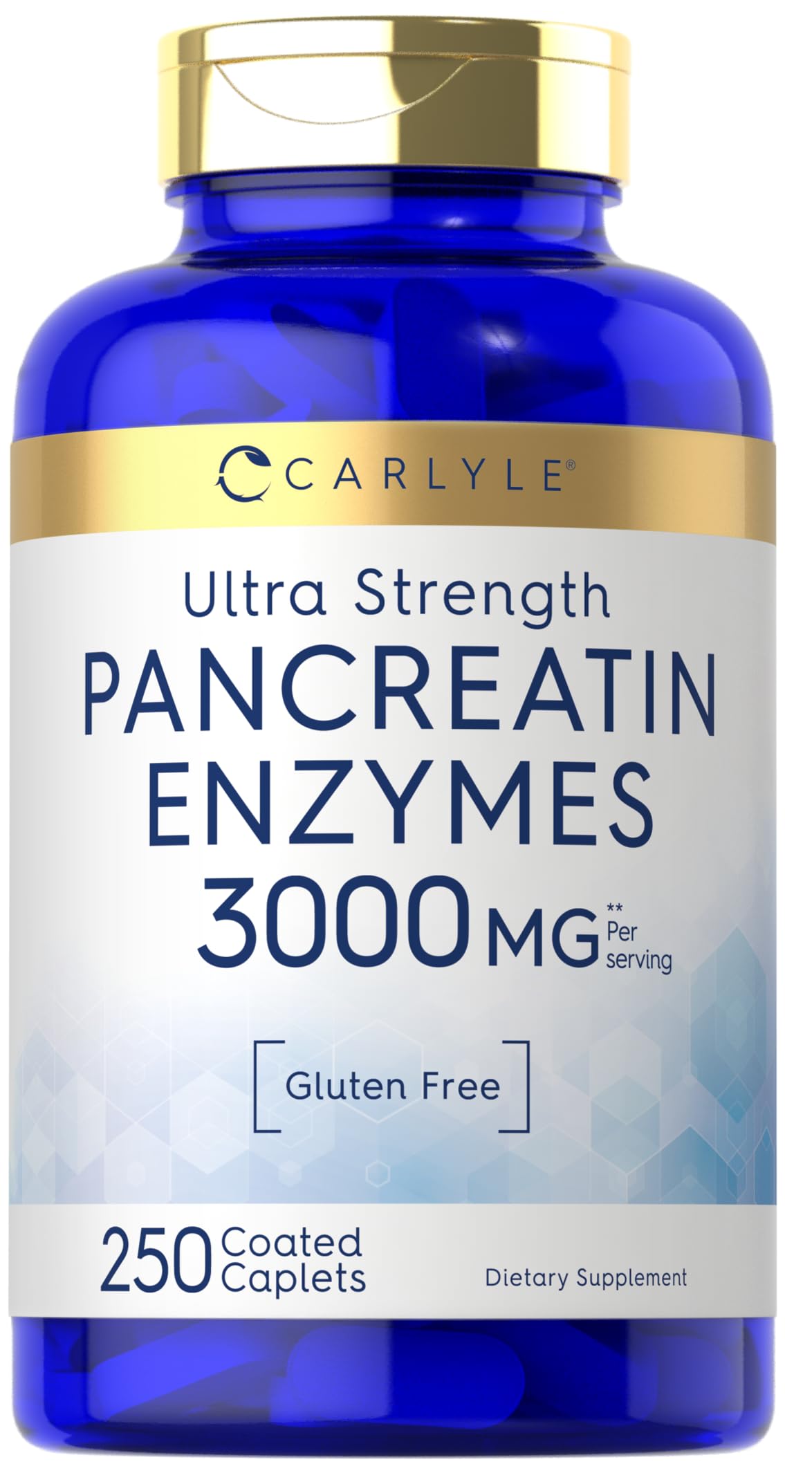 Carlyle Pancreatin Digestive Enzymes | 3000mg | 250 Caplets | Non-GMO, Gluten Free | High Potency Formula