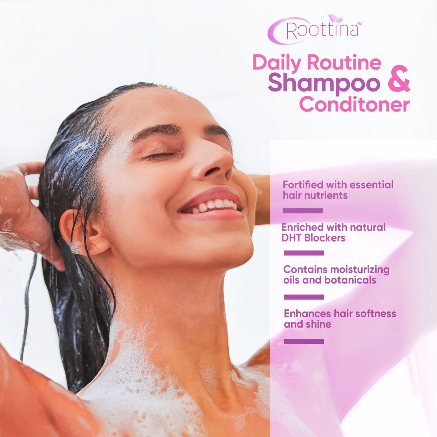 Thickening Roottina Daily Routine Shampoo and Conditioner for Women Hair Loss with DHT Blocker, Formulated for Thinning Hair & Hair Growth Support, Made in USA, Infused with natural Oils (16 oz x 2)