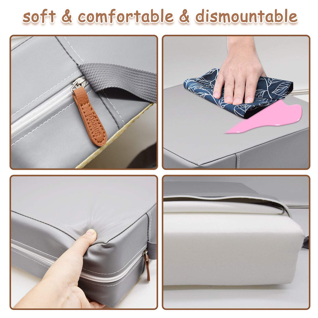 Toddler Booster Seat for Dining Table, PU Washable Double Safe Straps Non-Slip Bottom Booster Seat Dining Toddler, Portable Travel Increasing Cushion (Grey)