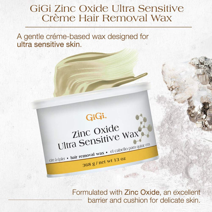 GiGi Zinc Oxide Hair Removal Wax for Ultra-Sensitive Skin, Gentle Formula for Face & Body, Soft Wax for Delicate Skin, 13 oz, 1 Pack