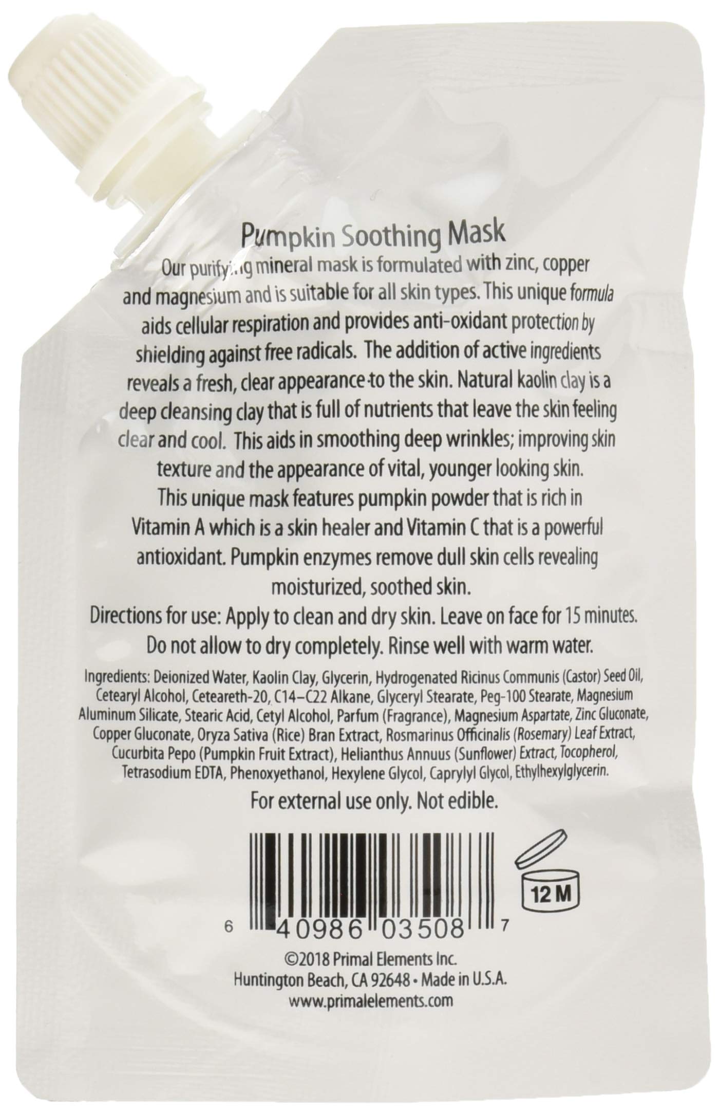 Primal Elements Face Mask, Clay Mud Facial Treatment, Reduce Pores & Treat Blackheads, Multi-Use Package, 1.18 oz - Pumpkin Soothing