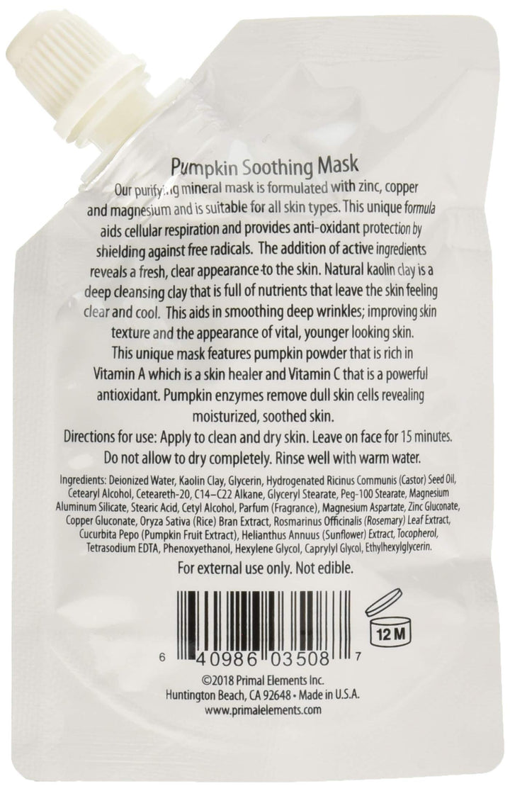 Primal Elements Face Mask, Clay Mud Facial Treatment, Reduce Pores & Treat Blackheads, Multi-Use Package, 1.18 oz - Pumpkin Soothing