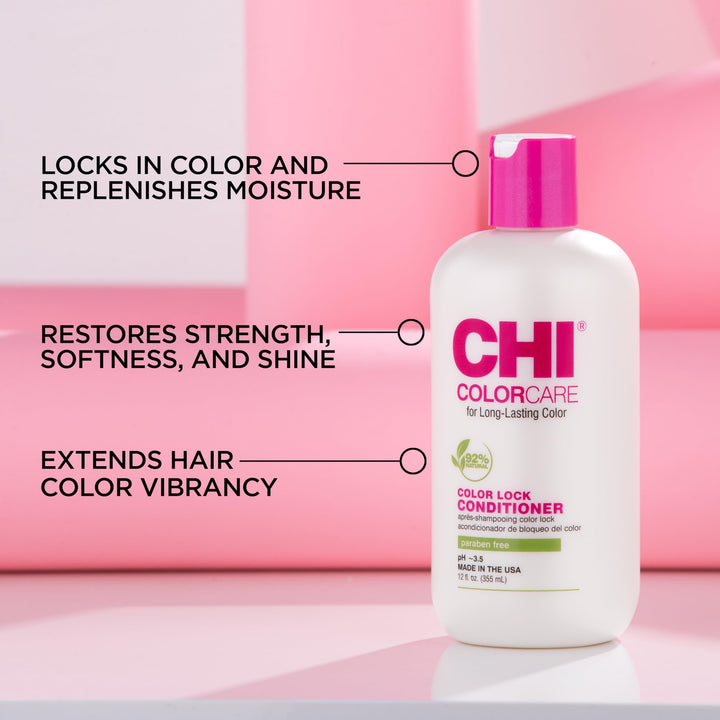 CHI ColorCare Color Lock Conditioner, Locks In Color & Replenishes Moisture For Color-Treated Hair, Sulfate, Paraben, & Cruelty-Free, 12 Oz