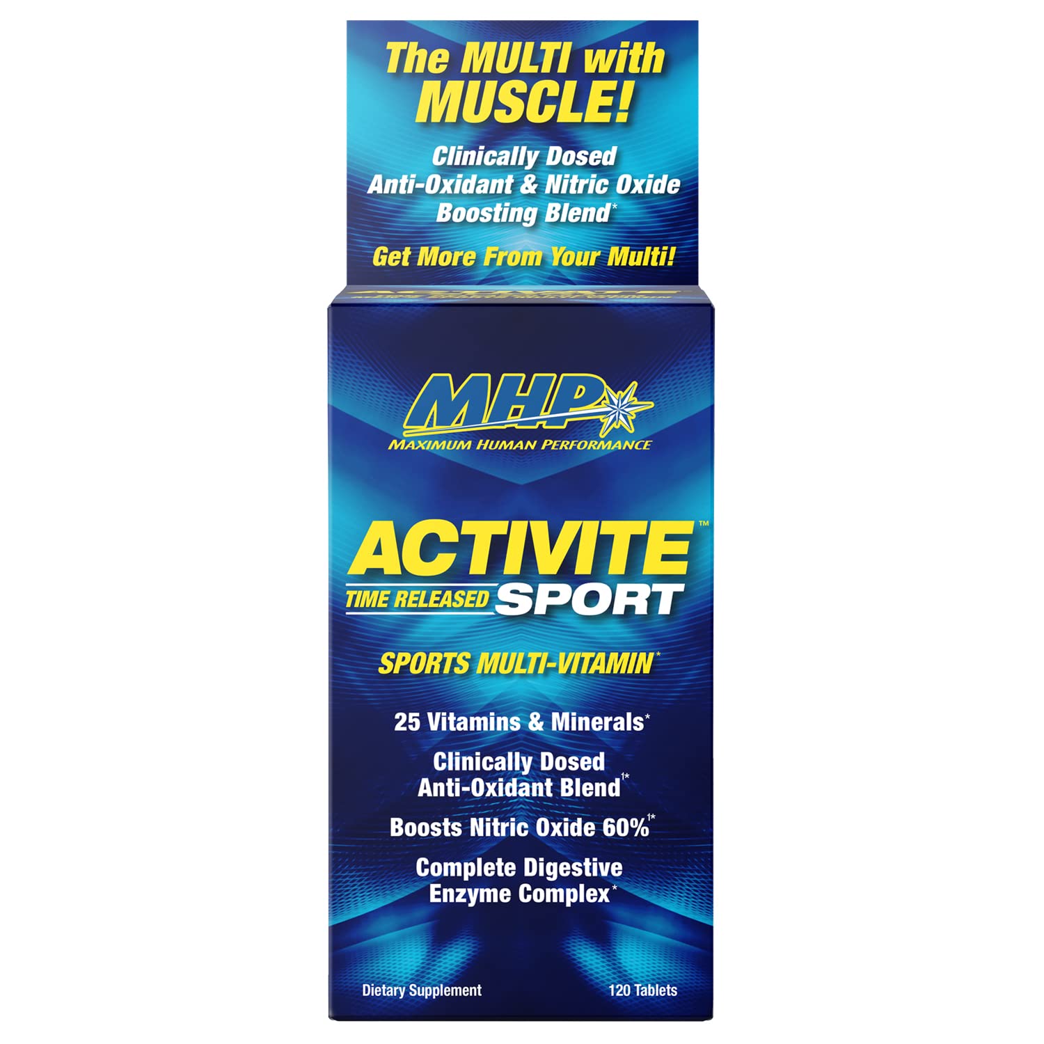 MHP Activite Sport Multi Vitamin, 25 Vitamins and Minerals, Nitric Oxide Booster, Digestive Enzymes, Antioxidants, 120 Tablets