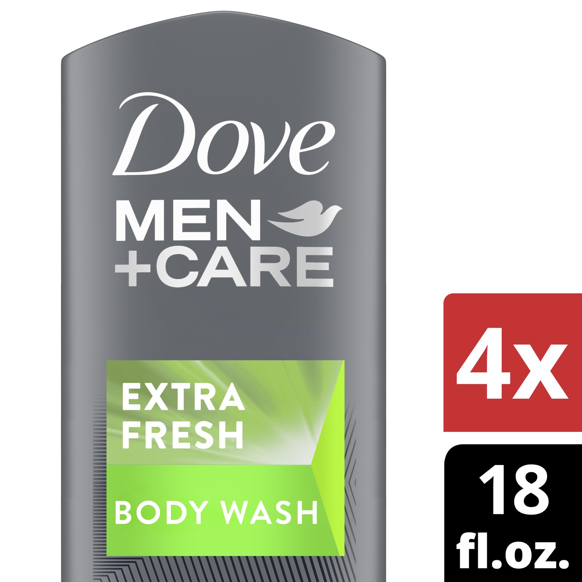 Dove Men+Care Body Wash Extra Fresh 4 Count for Men's Skin Care Body Wash Effectively Washes Away Bacteria While Nourishing Your Skin 18 oz