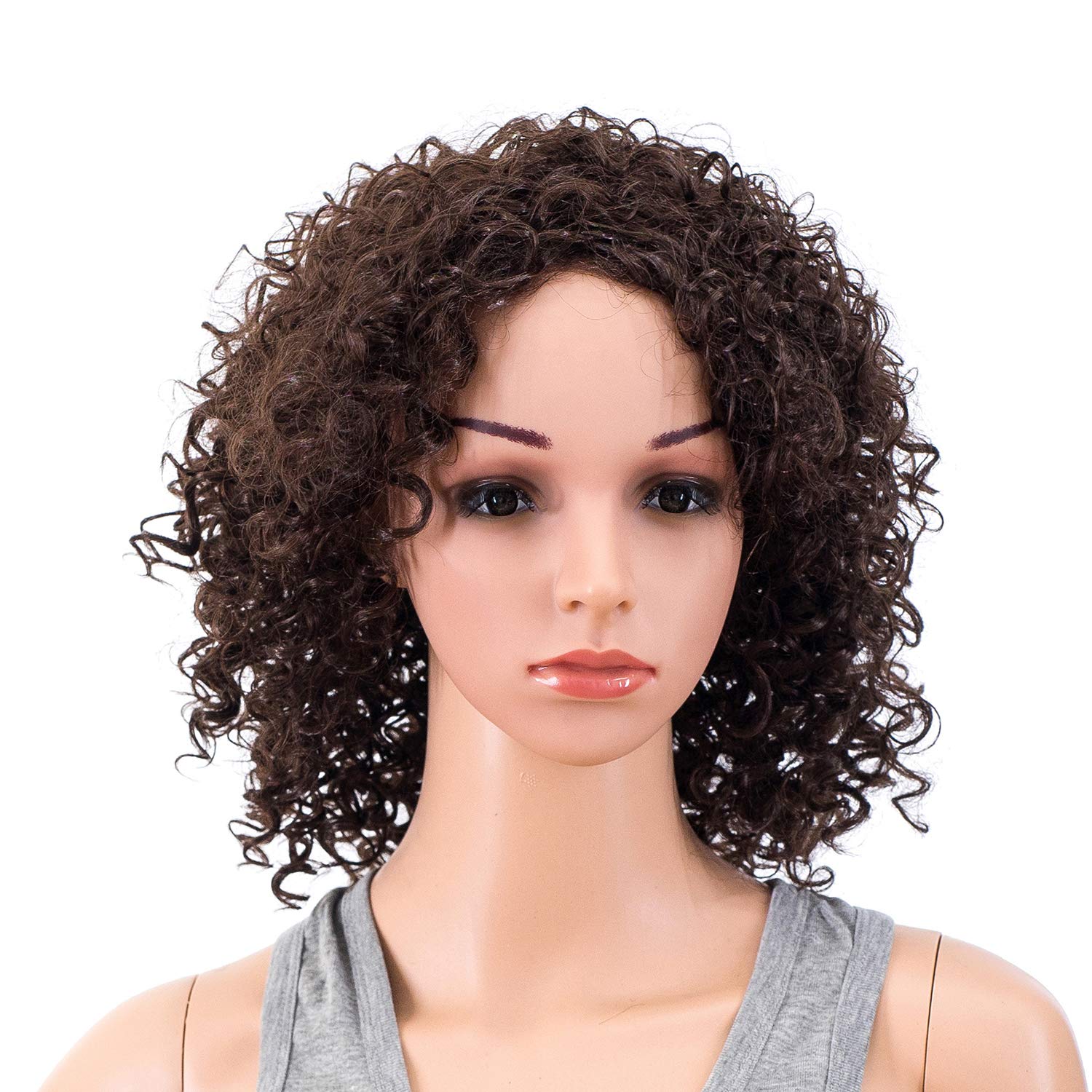 Dark Brown-4# : Swacc 12-Inch Short Big Bouffant Curly Wigs For Women Synthetic Heat Resistant Fiber Hair Pieces With Wig Cap (Dark Brown-4#)