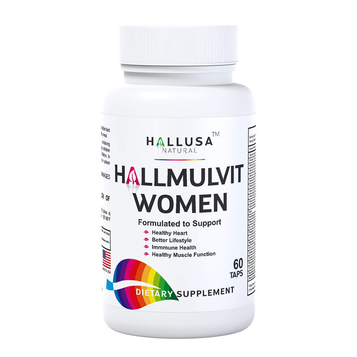 Hallusa Natural HALLMULTIVIT Women - Multivitamin for Women, Hair Skin and Nails Vitamins (Vitamin D, C, D3, B12, E & More), Biotin, Iron, Folate, Calcium, Magnesium & Zinc