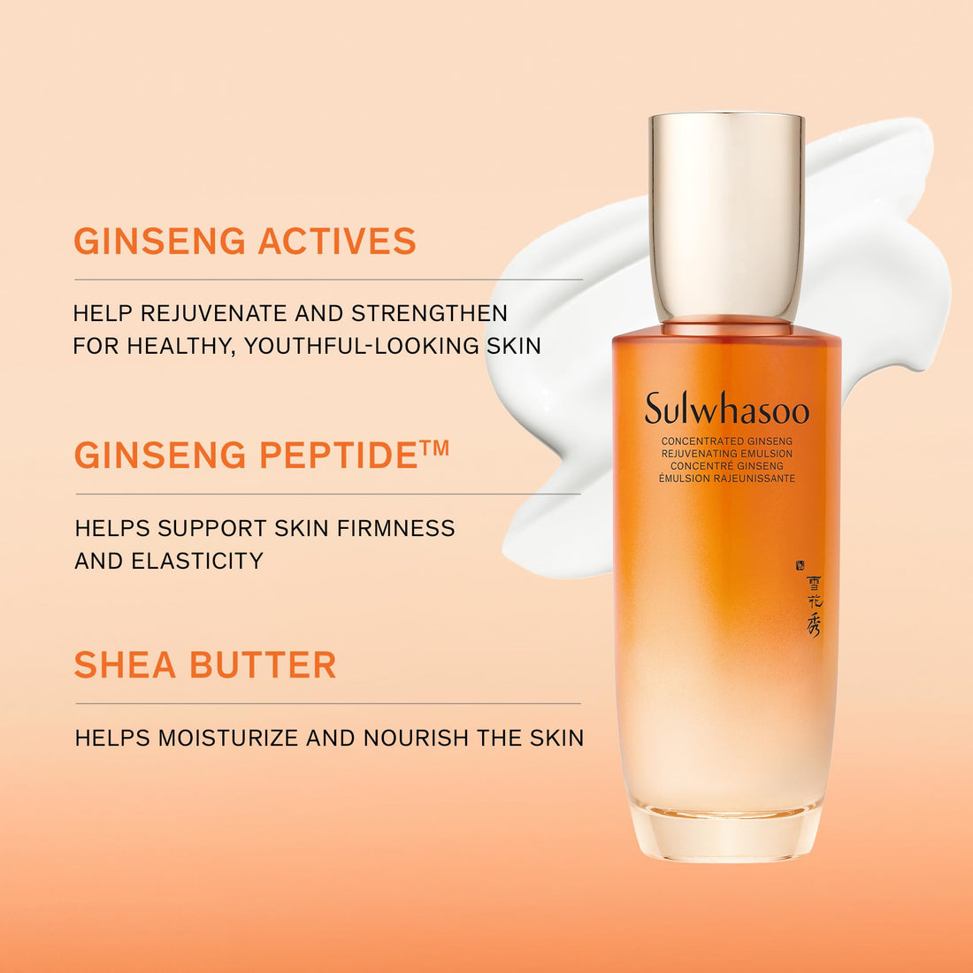 Sulwhasoo Concentrated Ginseng Rejuvenating Emulsion- Korean Ginseng & Peptide Face Lotion with Shea Butter to Help Smooth, Hydrate & Visibly Improve Wrinkes, 4.22 fl. oz. (Packaging May Vary)