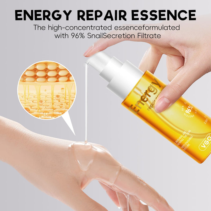 VGO 96% Snail Mucin Serum - Advanced Hydrating & Anti-Aging Snail Extract Serum for Smooth, Radiant Skin - Face Serum Repair & Moisturizing Formula - Suitable for All Skin Types, 100ml / 3.38 fl.oz