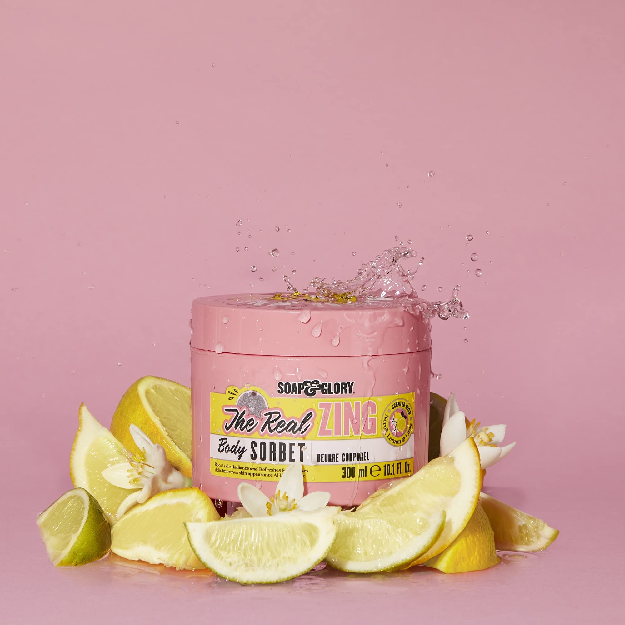 Soap & Glory The Real Zing Body Sorbet - Citrus Body Moisturizer & Hydrating, Sorbet-y Skin Cream - Radiance Boosting, AHA Exfoliating, Lightweight Body Cream for Refreshed Dry Skin (300ml)