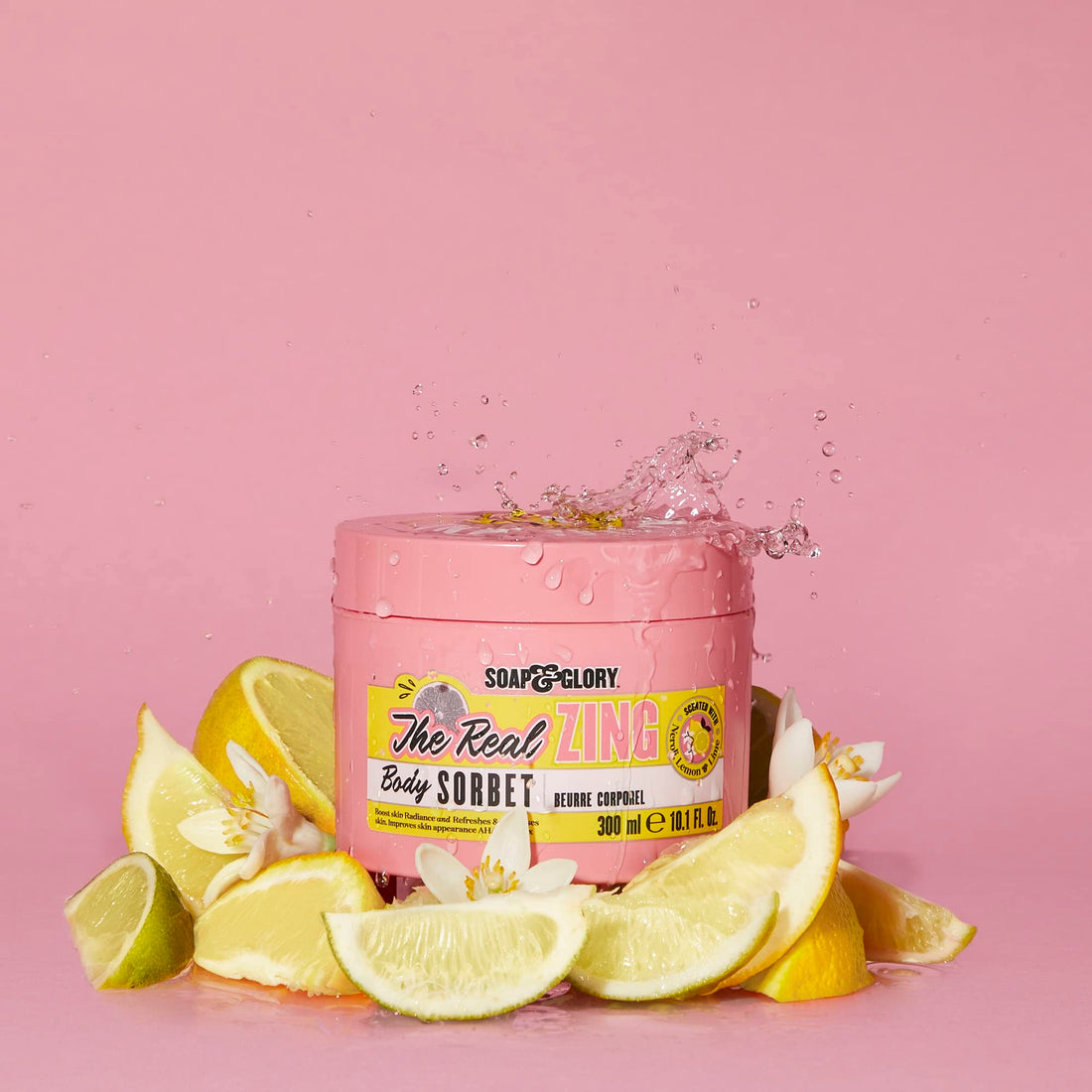 Soap & Glory The Real Zing Body Sorbet - Citrus Body Moisturizer & Hydrating, Sorbet-y Skin Cream - Radiance Boosting, AHA Exfoliating, Lightweight Body Cream for Refreshed Dry Skin (300ml)
