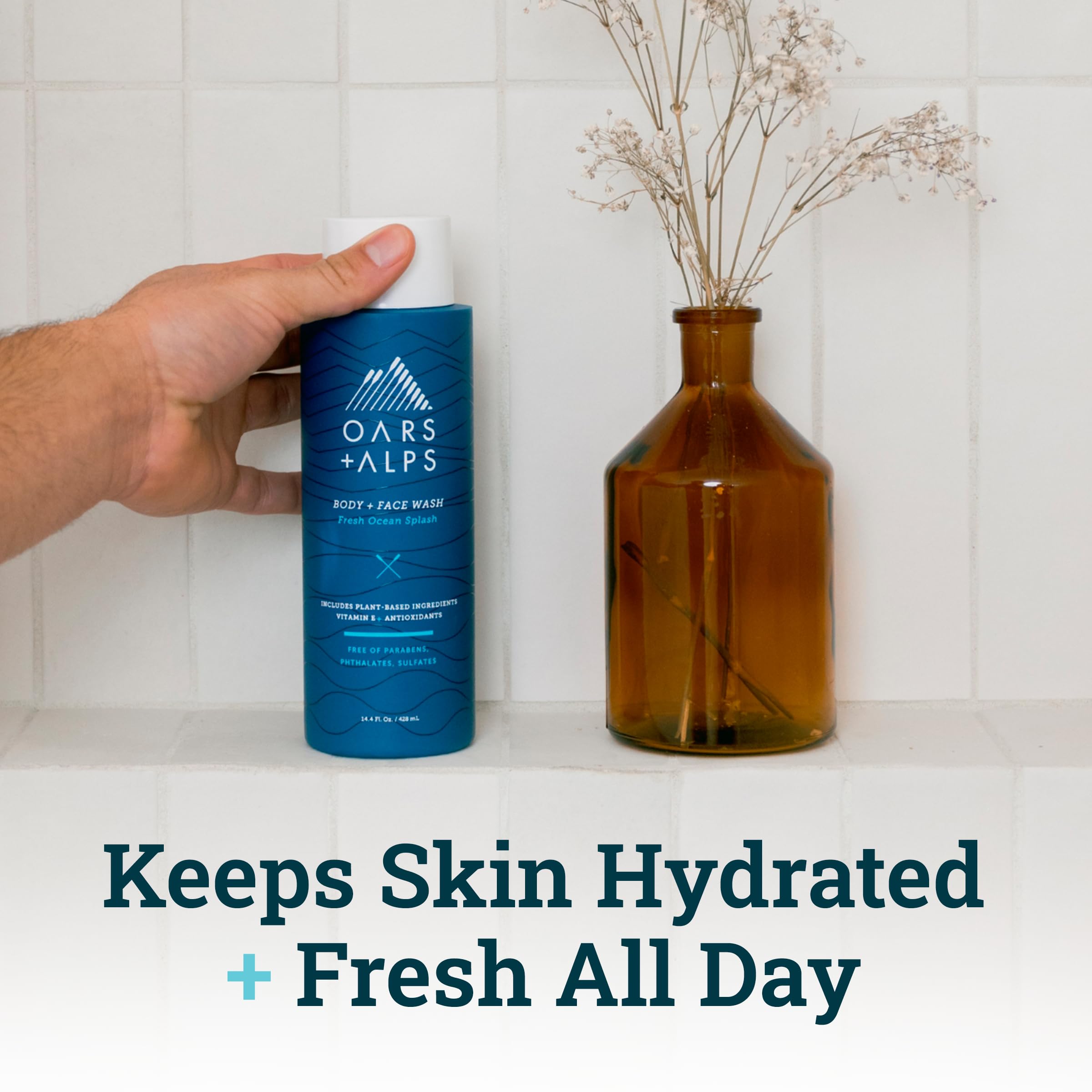 Oars + Alps Mens Body and Face Wash, Naturally Derived Skin Care Infused with Vitamin E and Antioxidants, Vegan and Gluten Free, Fresh Ocean Splash, 2 Pack