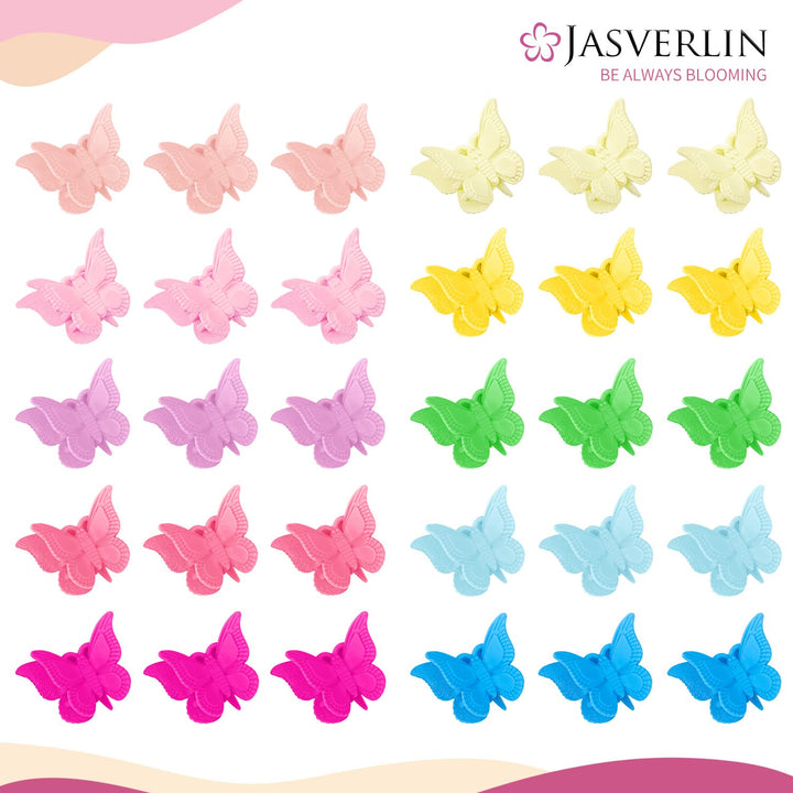 JASVERLIN Butterfly Hair Clips, Assorted Color Plastic Mini Cute Hair Clip for 90s Girls Women Kids Butterflies Y2K Festival Accessories 50pcs 10 Colors with Organizer (Solid)