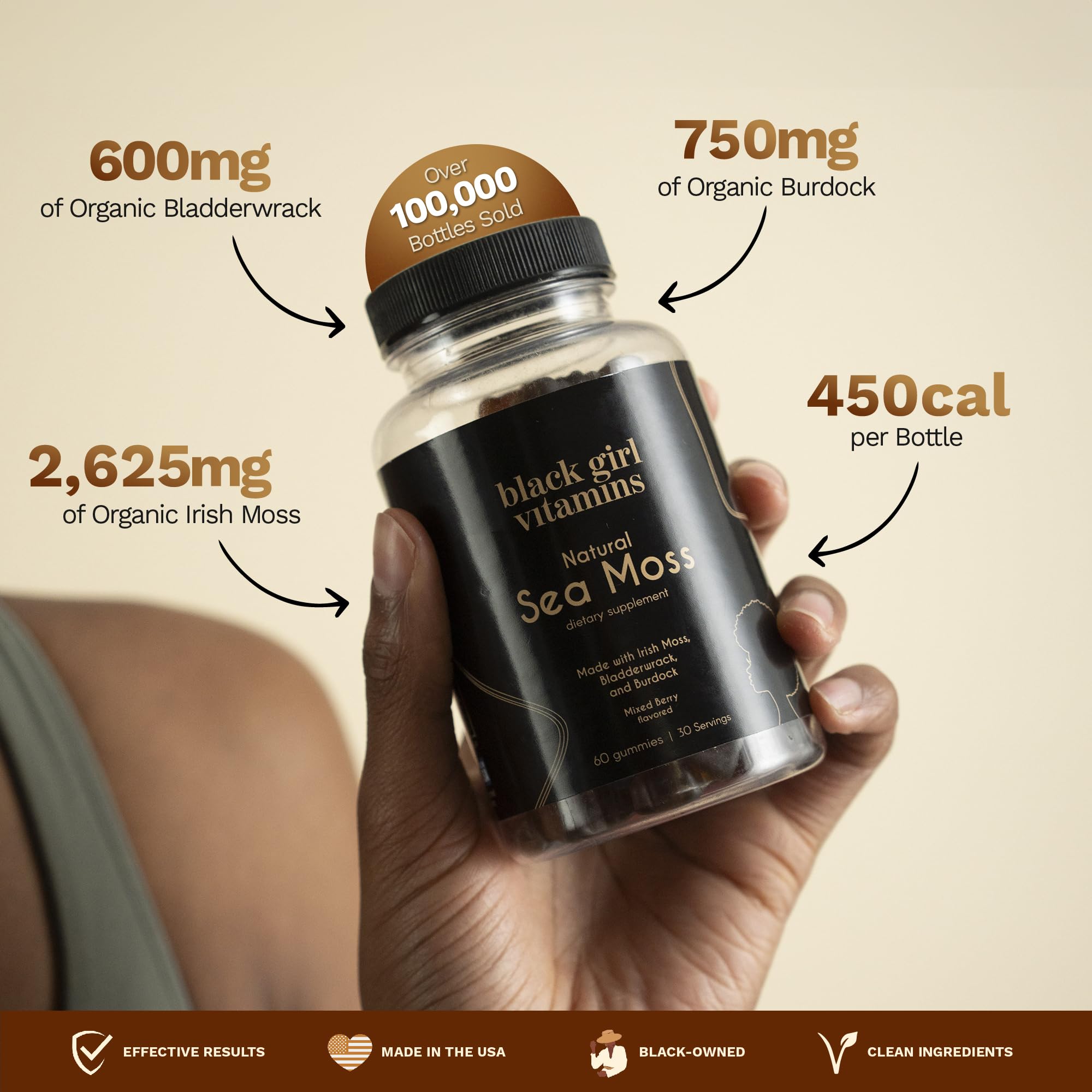 Black Girl Vitamins | Sea Moss Gummies - Irish SeaMoss with Bladderwrack & Burdock - 60 Count