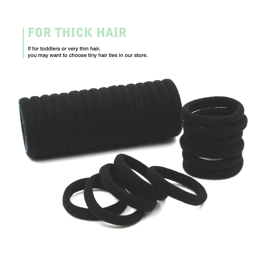 Cywlife Hair Ties Rubber Bands For Women Girls Thick Curly Hair, 100 Pcs Black, 8.5Mm No Crease Cotton Seamless Ponytail Holders Scrunchie For Kids Men, No Damage No Slip Soft Hair Elastics