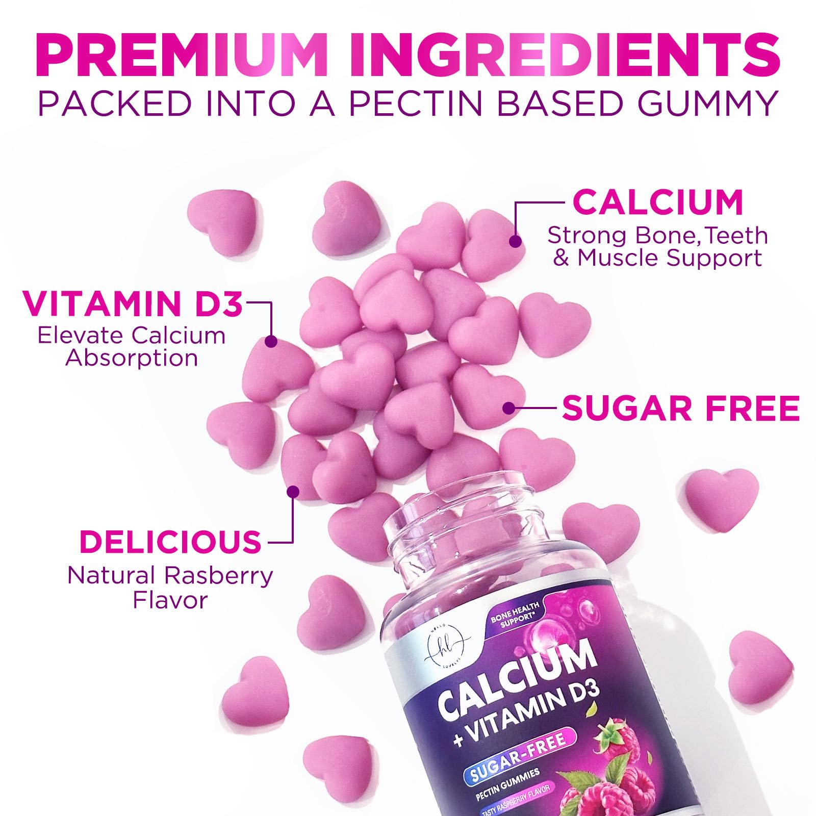 Sugar-Free Calcium Supplements for Women + 400 IU Vitamin D3 - Calcium Chews Gummy for Bone & Immune Support, Supports Teeth & Bone Strength, Chewable Calcium Supplement for Women & Men - 60 Gummies