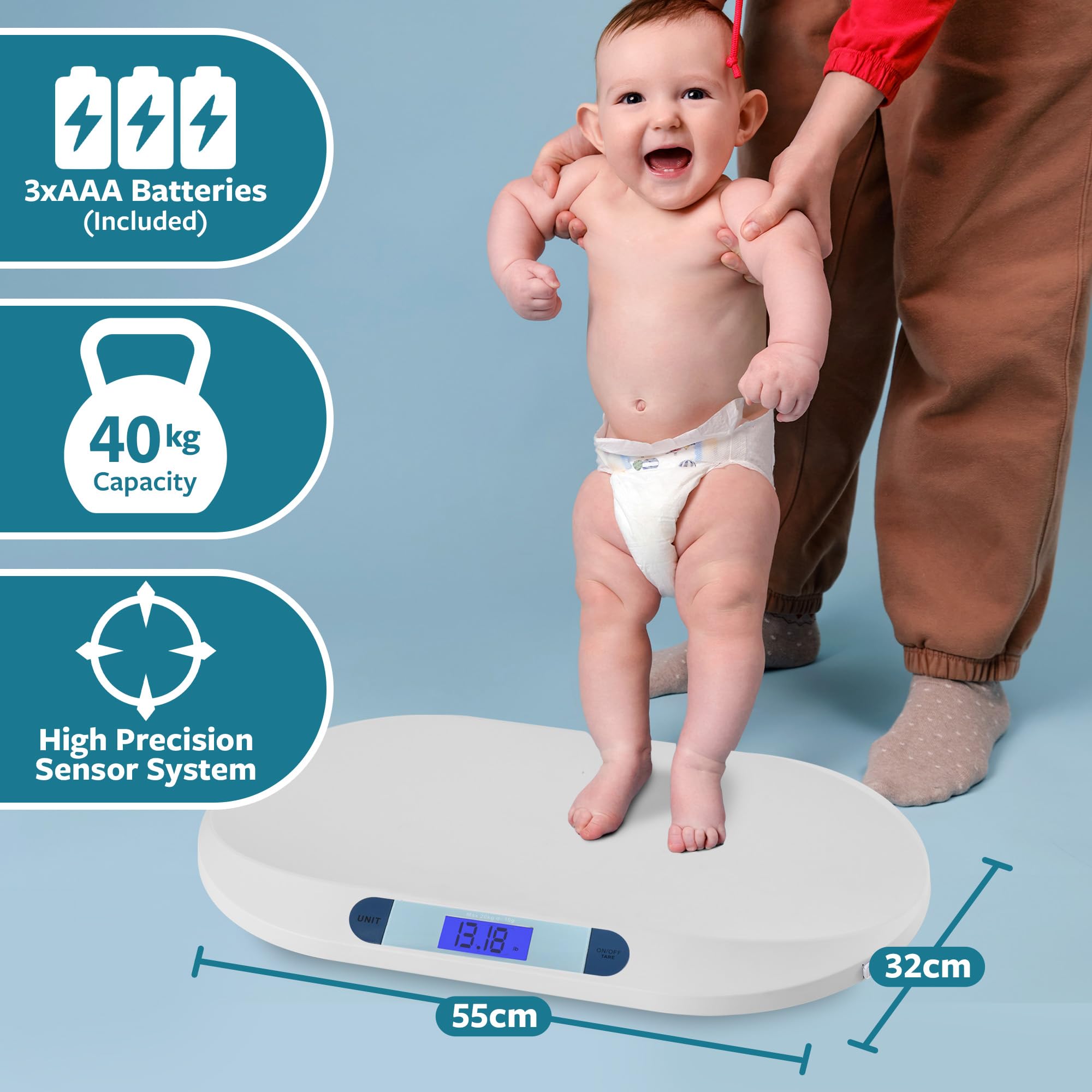 Smart Weigh Digital Baby Scale Infant Scale for Weighing Pet Scale for Puppy and Cat Accurate Digital Scale in Pounds Ounces Kilograms Holds Up to 44 Lbs Multi-Function with Hold Function