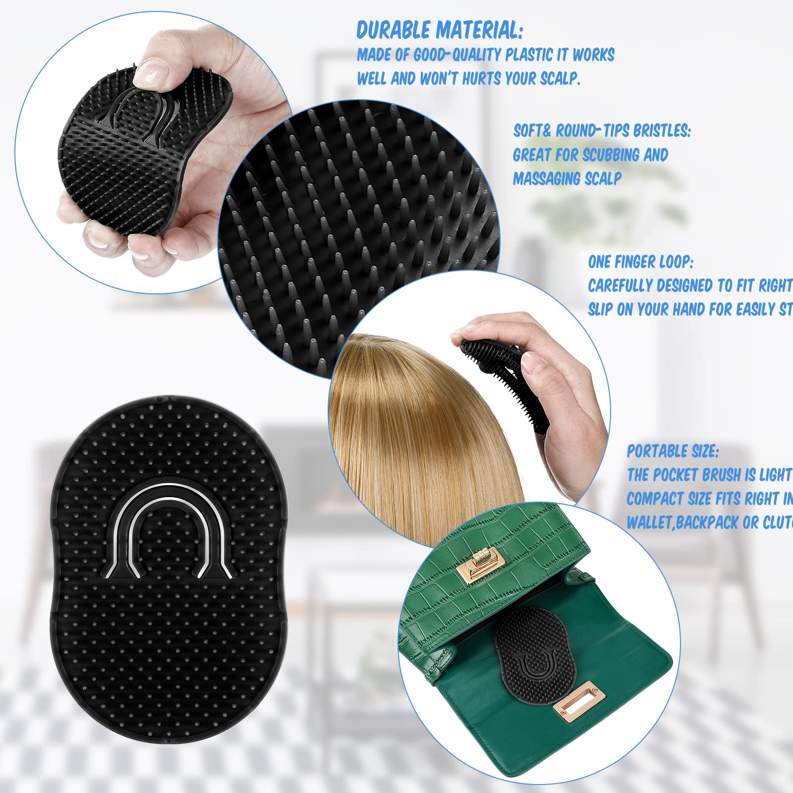 Boao 12 Packs Men's Hand Combs with Portable Soft Scalp Massage Brush for Hair, Travel, and Pets (Black)