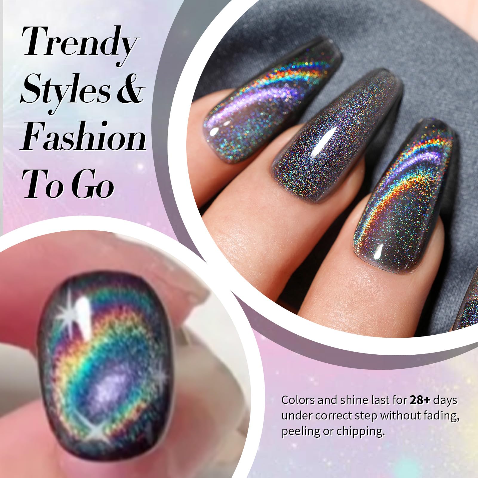Born Pretty Cat Magnetic Eye Gel Nail Polish Holographic Rainbow Cat Magnetic Gel, Black Glitter Magnetic Soak Off U v Nail Gel Diy Art for Girls Women 15ML