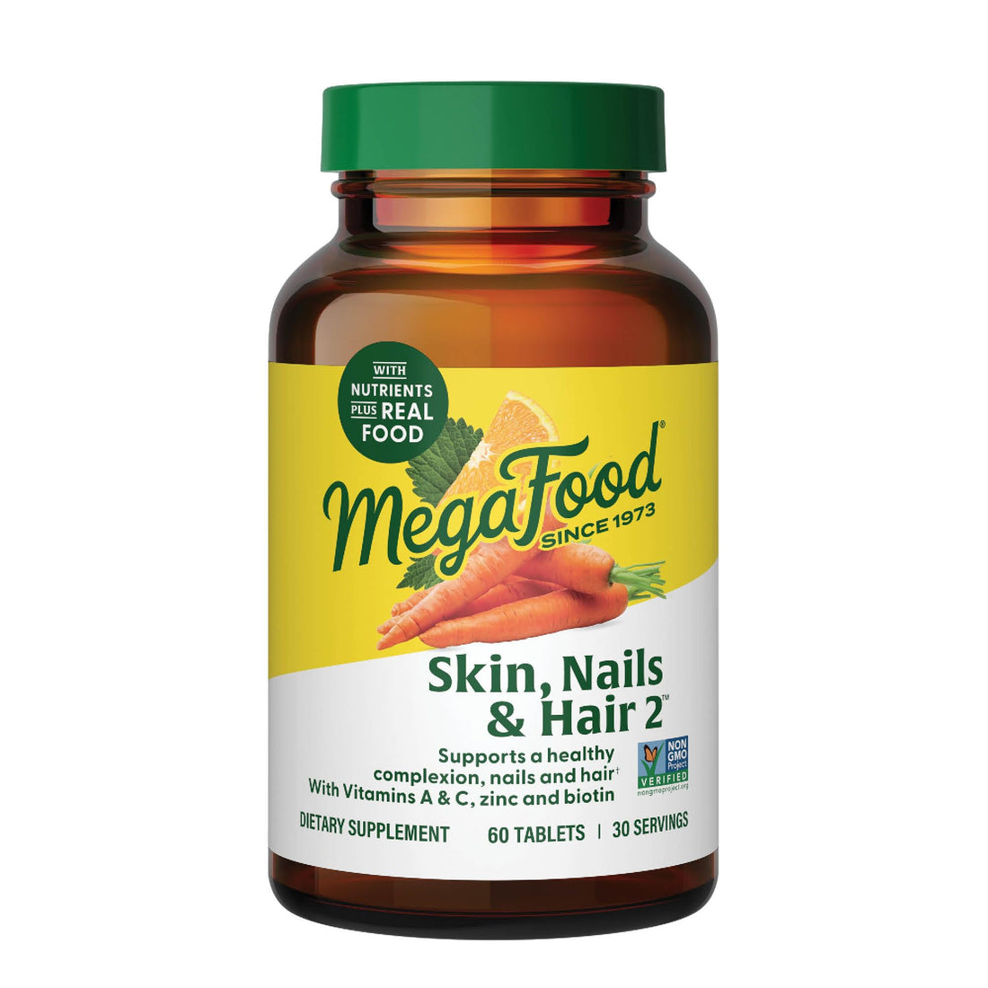 MegaFood Skin, Nails & Hair 2 - Vitamins for Women & Men - Biotin, Vitamin A, Vitamin C, Zinc, Vitamin B6, Vitamin E, Pantothenic Acid - Vegan - Made Without 9 Food Allergens - 60 Tabs (30 Servings)