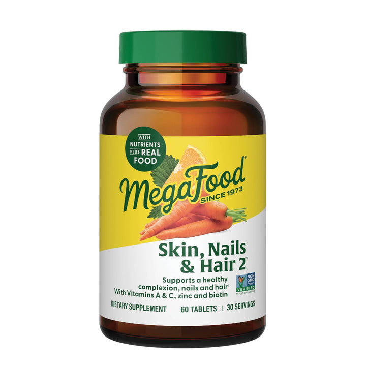 MegaFood Skin, Nails & Hair 2 - Vitamins for Women & Men - Biotin, Vitamin A, Vitamin C, Zinc, Vitamin B6, Vitamin E, Pantothenic Acid - Vegan - Made Without 9 Food Allergens - 60 Tabs (30 Servings)