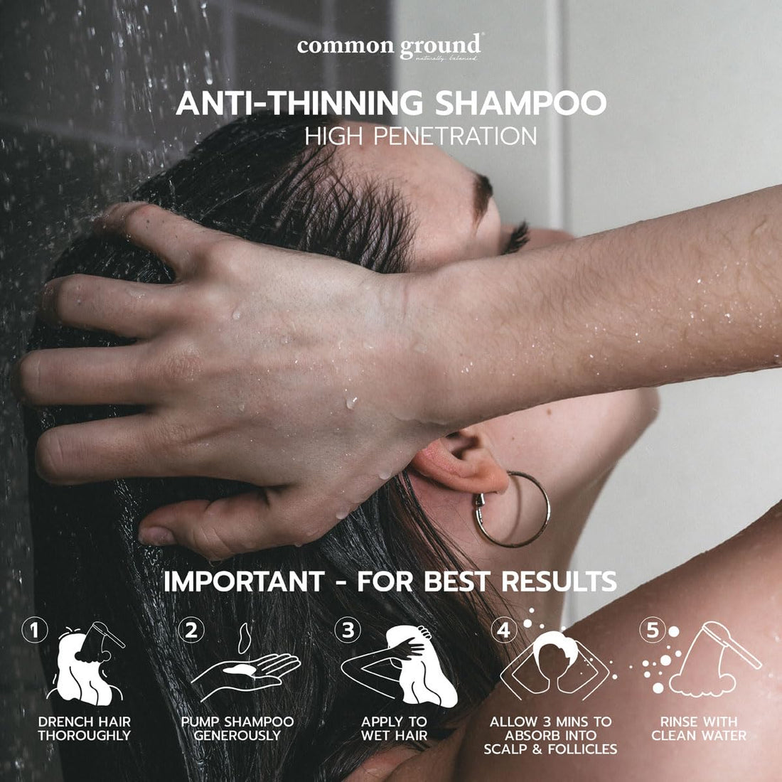 Common Ground Natural Anti Thinning Shampoo and Conditioner Set, Sulphate, Paraben & Cruelty Free, Organic, Vegan, Plant-Based, Bergamot, Rosemary Scent, Kino Tree & Ginseng DHT, All Hair, Men & Women