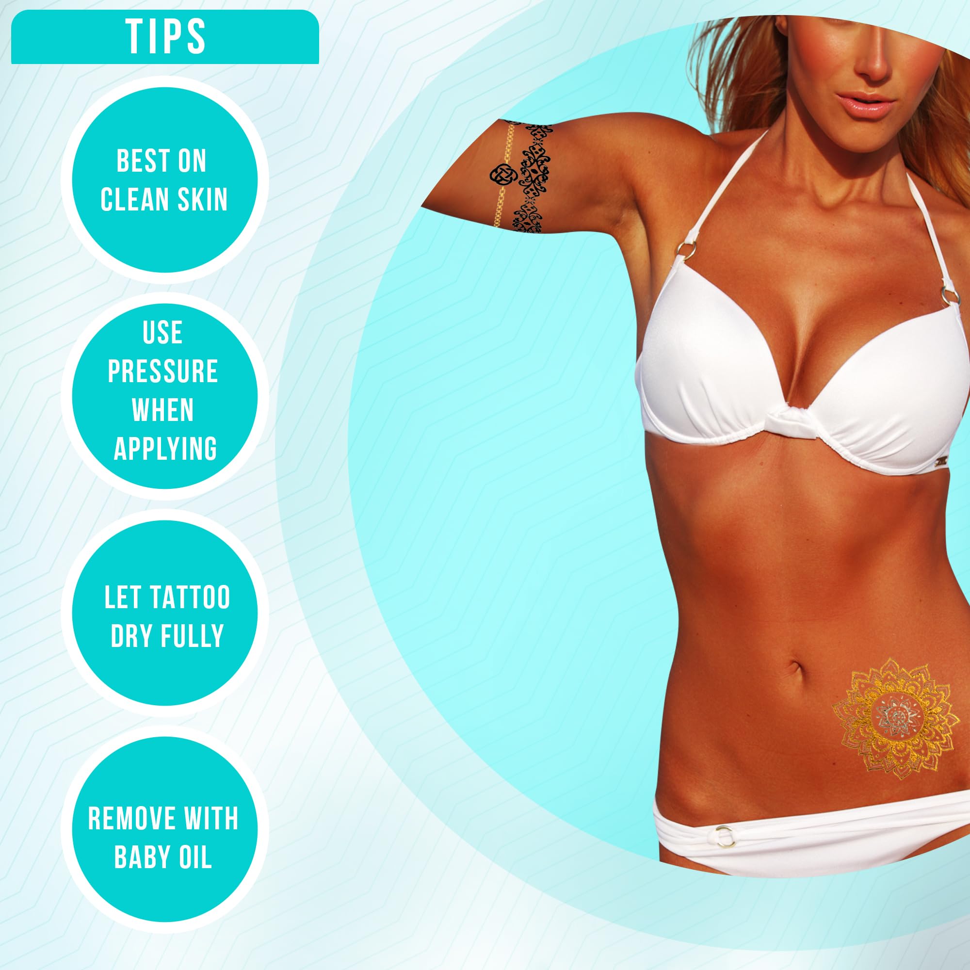 Premium Metallic Tattoos - 75+ Gold, Silver, Black Shimmer Designs. Temporary Fake Jewelry Tattoos By Terra Tattoos™ (Harmony Collection)