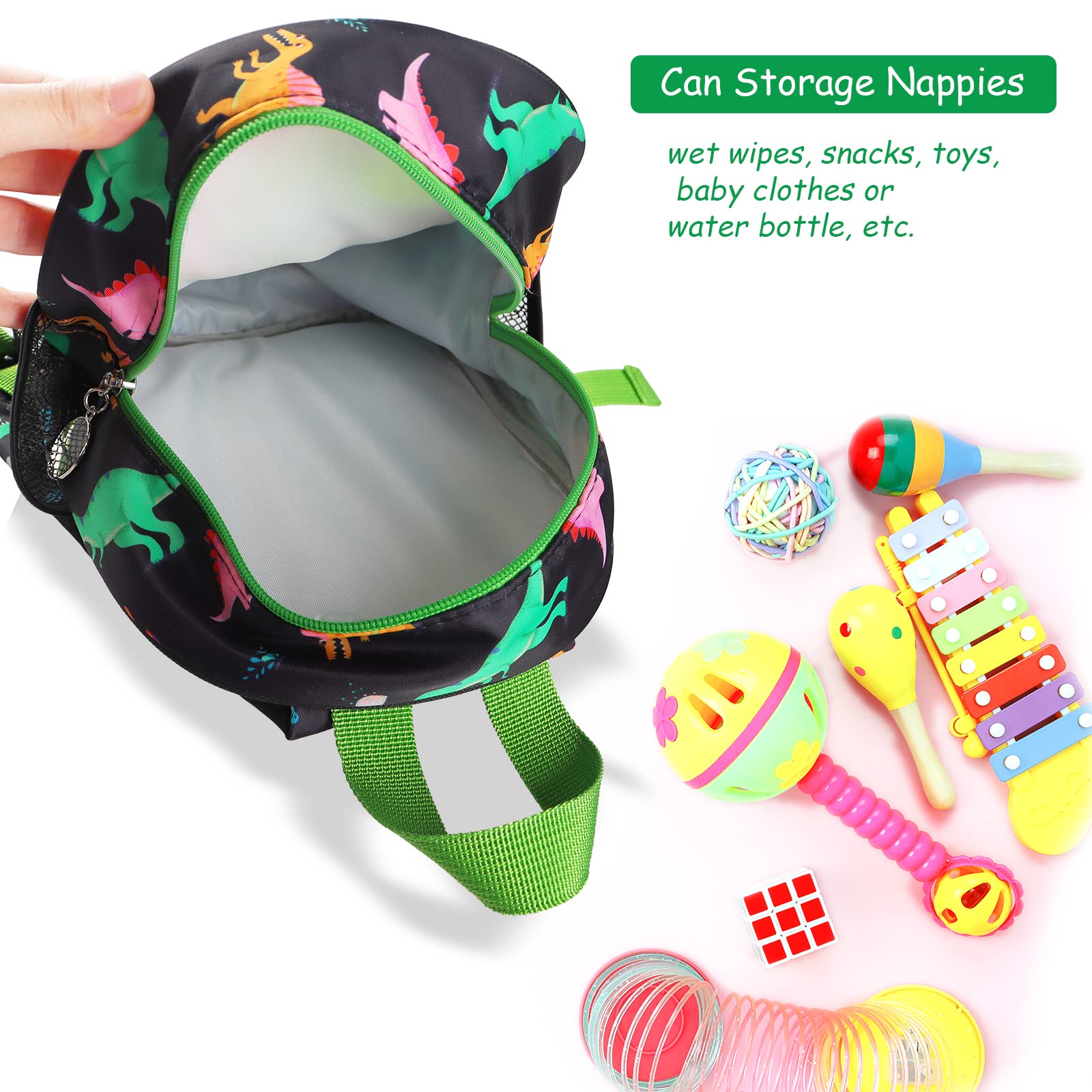 Hooyyene Backpack Leash for Toddlers, Dinosaur Kids Backpacks with Anti Lost Wrist Link, Children Mini Travel Bag for Baby Boys Girls