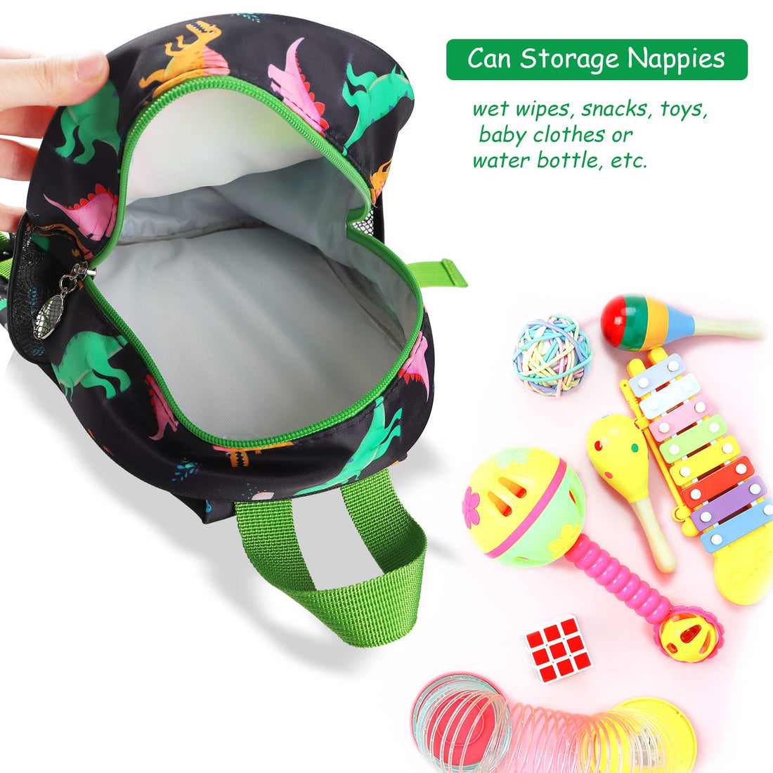 Hooyyene Backpack Leash for Toddlers, Dinosaur Kids Backpacks with Anti Lost Wrist Link, Children Mini Travel Bag for Baby Boys Girls