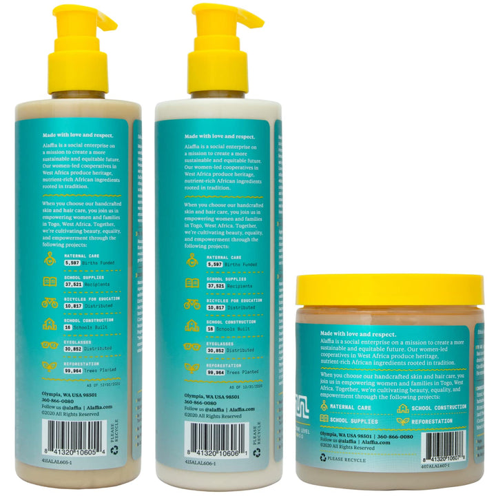 Alaffia Beautiful Curls Curly Hair Shampoo & Leave in Conditioner 12-Oz Ea and Defining Gel 8-Oz Set