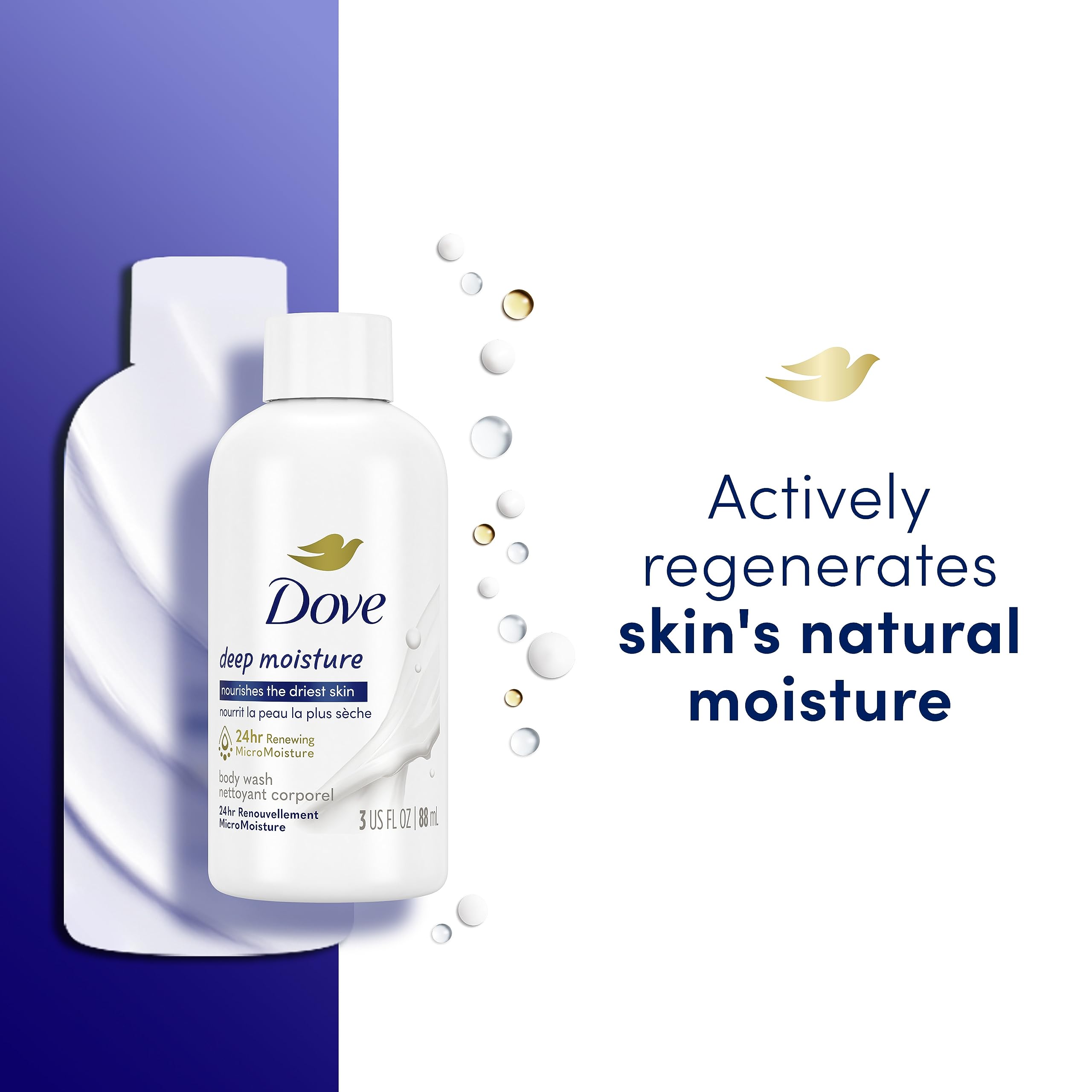 Dove Body Wash Deep Moisture for 24hr Lotion-Soft Skin Moisturizing Skin Cleanser with No Sulfates No Parabens 3 oz