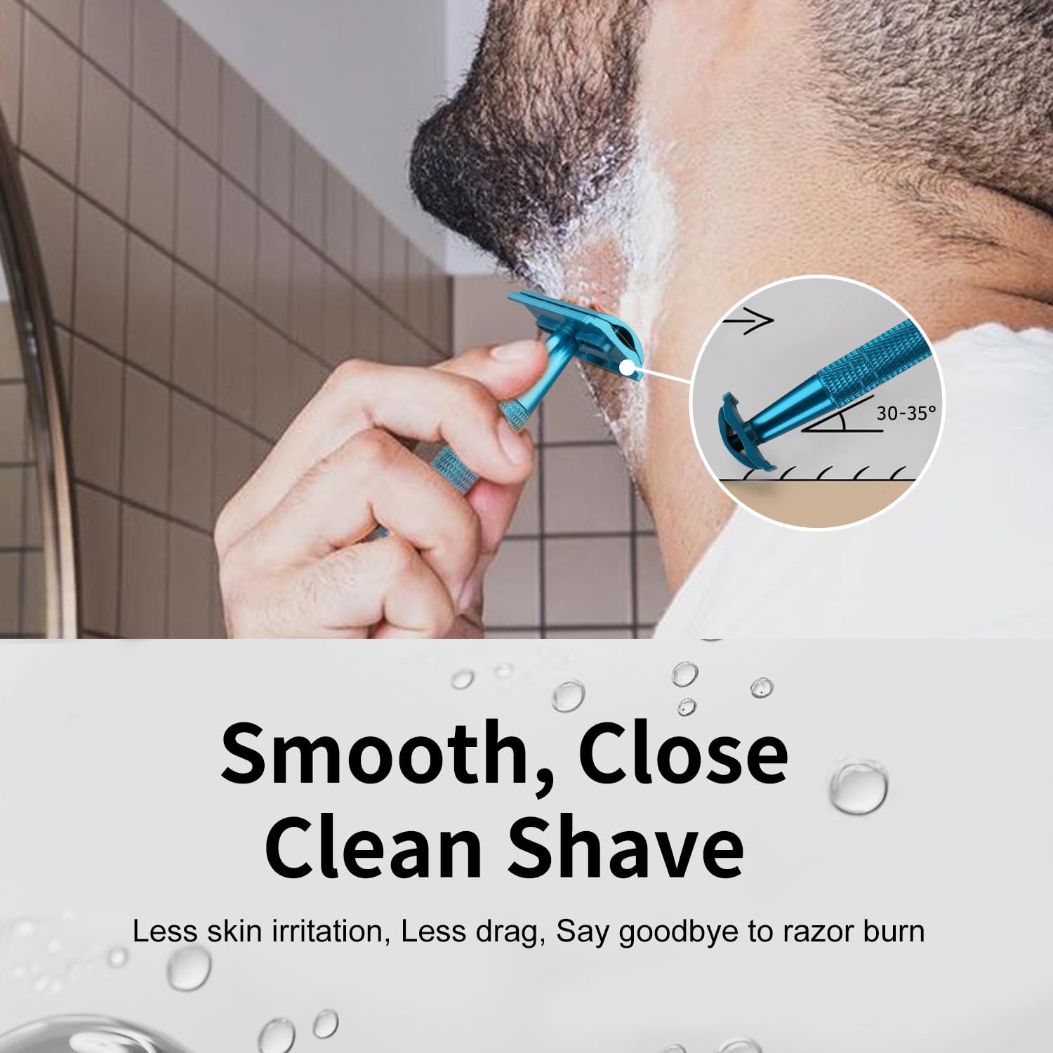 Double Edge Safety Razor, Single Blade Razors for Men and Women, with 10 Stainless Steel Safety Razor Blades, Smooth and Close Wet Shaving, Plastic Free, Blue